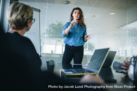 Professional Woman Explaining Plans To Colleagues In Conference Room by Jacob Lund Photography from NounProject.com